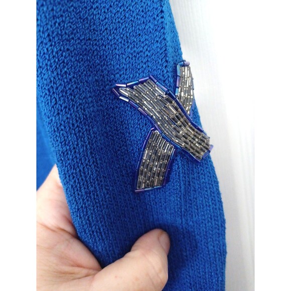 VINTAGE DON SAYERS For WELLMORE Blue Beaded 3D Bows On Sleeves SWEATER DRESS 12 - Picture 11 of 13